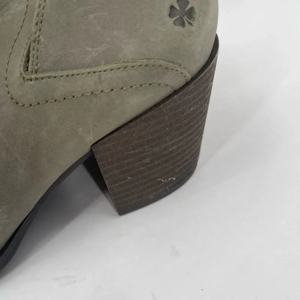 Lucky Brand Boots Size 9 Women's Branndi Bootie Ankle Leather Green/Taupe Heel
